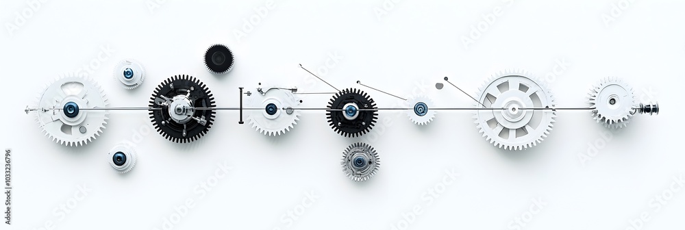 Aufkleber Mesmerizing abstract image depicting a perpetual motion system of interlocked floating gears and cogs symbolizing the seamless and dynamic interplay of mechanical components