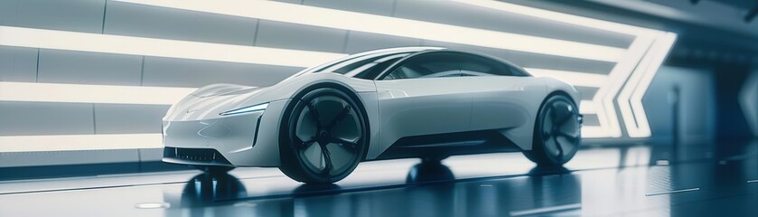Illustrate the future of transportation with a captivating 3D visualization of an electric vehicle, showcasing its ecofriendly features