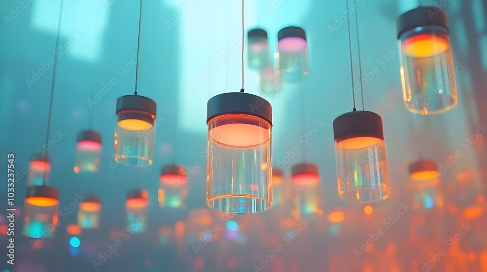 Aufkleber Mesmerizing prismatic light patterns created by the refraction and diffraction of light through hanging glass prisms producing a captivating rainbow like display