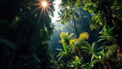 Naklejka premium sun shining through the trees