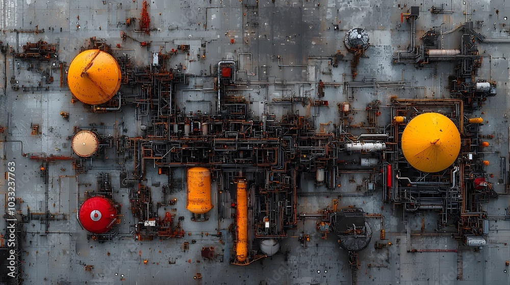 Aufkleber mesmerizing refinery landscape at sunrise with captivating geometric shadow patterns across the indu