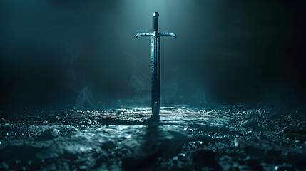 Naklejka premium sharp sword at the bottom of the sea