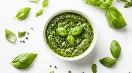Obraz premium Simple and Inviting Green Pesto in a Bowl
