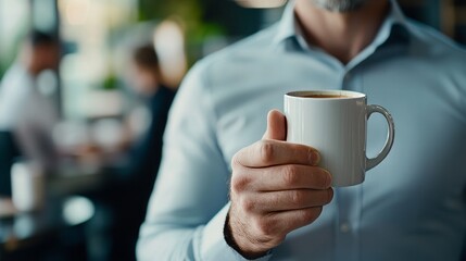 Man Holding Coffee Cup at Work