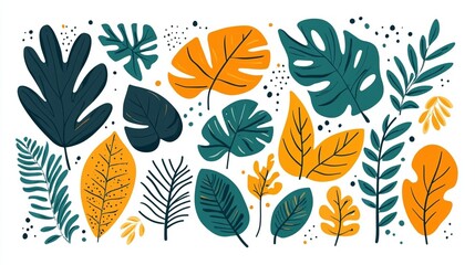 Tropical Leaves in Teal and Yellow Shades