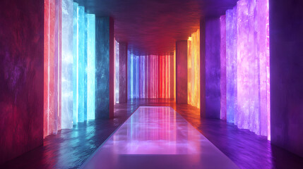 Fototapeta premium Chromotherapy chamber, color healing visualization, crystal walls, light beams