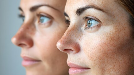 Close-up side-by-side of a woman's face, showing noticeable melasma pigmentation before treatment and the significantly lighter, clear skin post-procedure