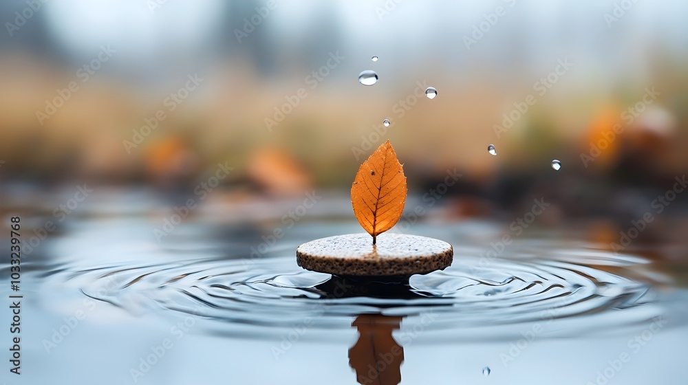 Poster Peaceful and serene landscape reflected in a tranquil water surface creating a dreamy and mesmerizing effect with delicate ripple patterns and a calming atmospheric ambiance
