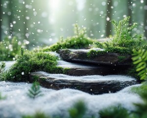 Fototapeta premium Enchanted Winter Forest Snowfall Creates a Serene and Magical Atmosphere, Stunning Snowy Forest Beauty
