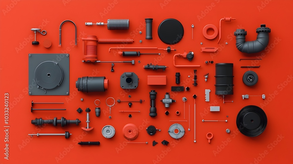 Poster Pipes and valves transforming into abstract geometric shapes symbolizing the concept of innovation and technological advancement  The image depicts a futuristic