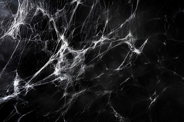 Real creepy spider webs on black banner