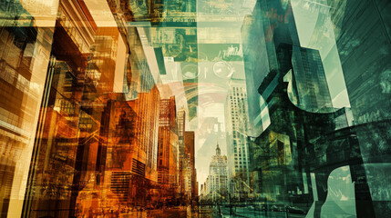 This artwork combines design and finance. It features a modern collage style with room for your own text or advertisement. The image represents ideas about business and investing.