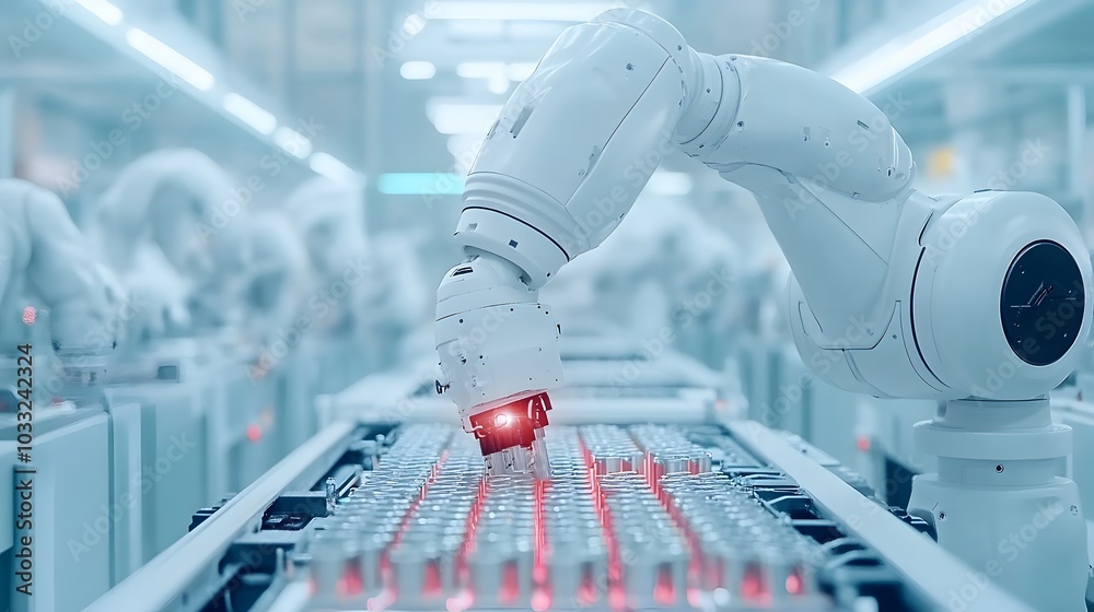 Leinwandbilder robotic arm equipped with magnets picking up and handling metal components on an automated industria