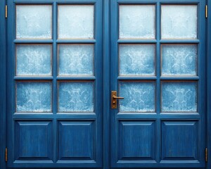 Stunning Frost-Covered Windowpane with Symmetrical Designs, Winter's Natural Art, Ice, Frost, and Symmetry Create a Beautiful Frosty Windowpane