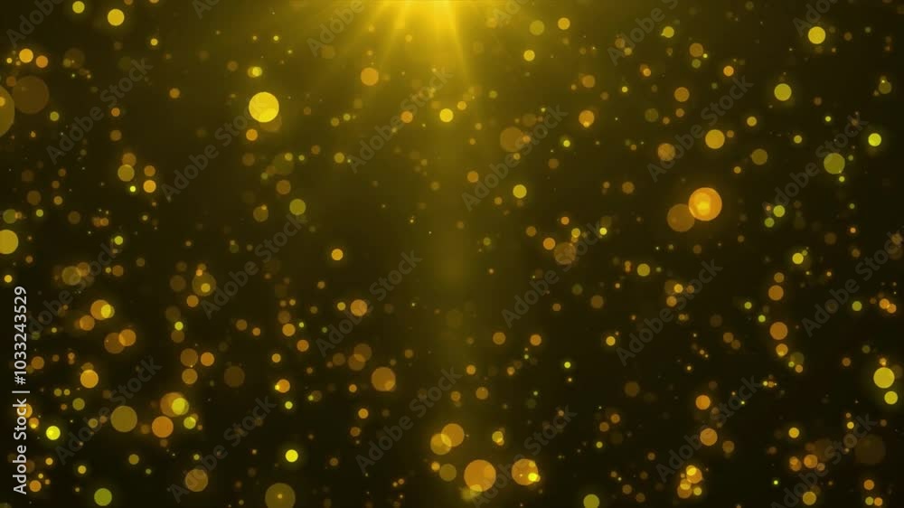 Wall mural abstract gold bokeh background with glowing lights and a ray of light.