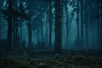 Naklejka premium Misty Enchanted Forest: A Journey Through Fog and Trees