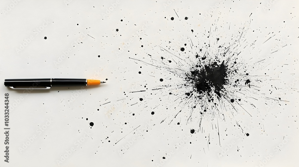 Poster Spilled ink with a pen lying beside a visual representation of making mistakes problem solving and the creative process