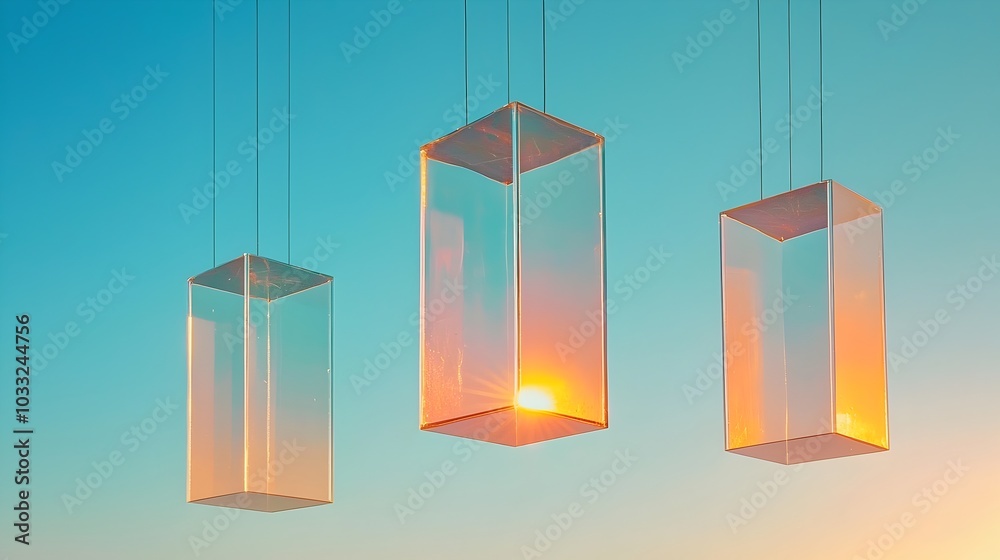 Leinwandbilder Stunning rainbow patterns and vibrant colors created by light refraction through hanging glass prisms with a captivating flare effect producing a mesmerizing and ethereal visual display