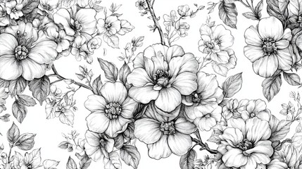 Delicate Floral Sketch Pattern in Shades of Grey