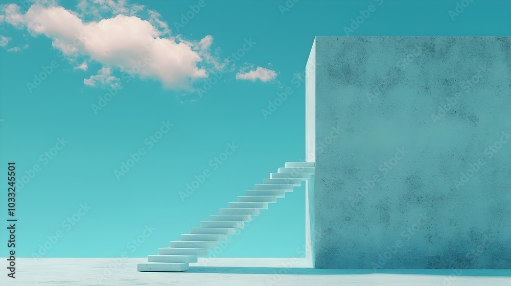 Poster surreal and abstract image of a floating staircase ascending into the sky creating an optical illusi