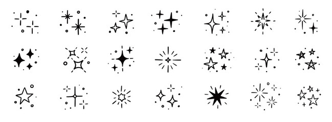 Twinkle star vector spark element icon. Star twinkle glitter spark hand drawn shine icon set. Hand drawn sketch doodle style. Magic light decoration background vector illustration