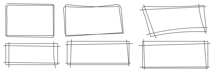 Rectangle frame line. square shape outline on hand draw style. empty black boxes set. Rectangle borders collections. Doodle frames. Rubber square stamp imprint. vector illustration