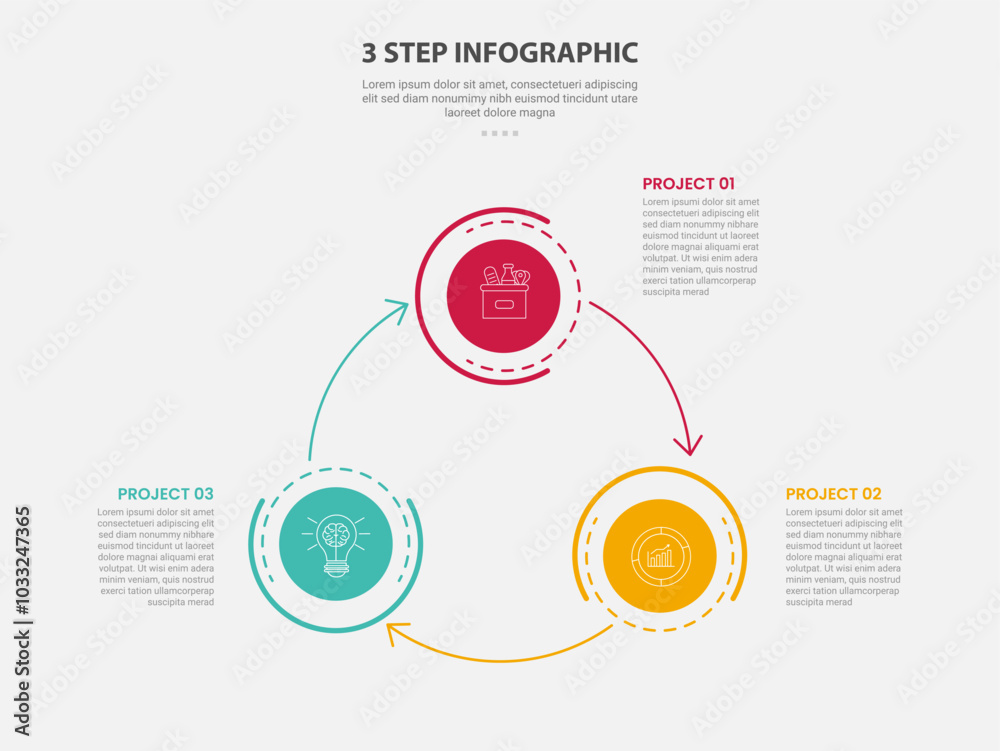 Aufkleber 3 points template infographic outline style with 3 point step template with big circle with arrow li