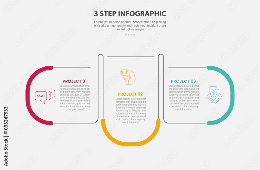 Aufkleber 3 points template infographic outline style with 3 point step template with round rectangle containe