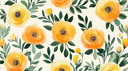 Delicate Yellow Floral Watercolor Pattern Design
