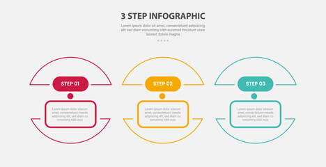 3 points template infographic outline style with 3 point step template with half slice circle separated for slide presentation