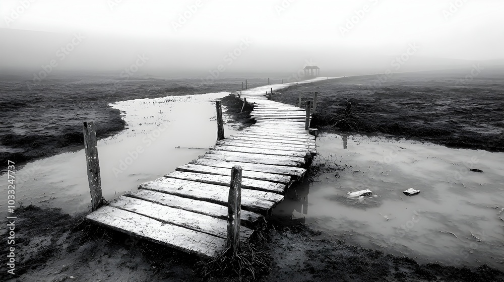 Aufkleber Two separate wooden planks forming a simple bridge representing the concept of bringing together division and creating connection through apology and reconciliation  A minimalist