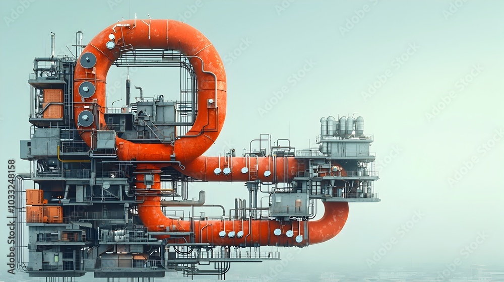 Poster visualization of industrial pipes arranged in the form of musical notation symbolizing the harmony and symphony within the manufacturing and engineering processes