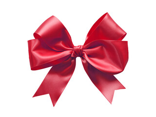 A photo of a large, elegant red ribbon tied in a bow.