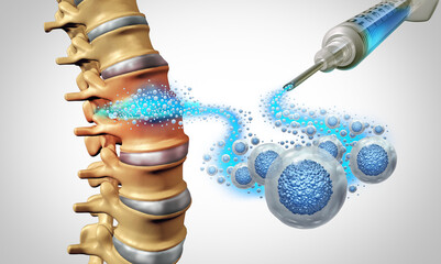 Stem Cell Back Pain as regenerative orthopedic health Medicine and Mesenchymal Cells injected for spinal joint pains to regenerate tissue repair as a medical cell therapy