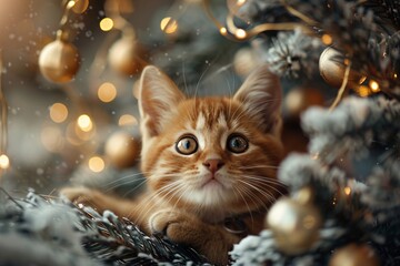 Cozy Winter Night: Cats and Dogs in Scarves Under Neon Christmas Lights