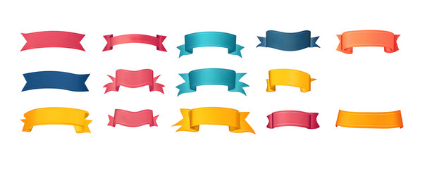 Obraz premium Colorful Vector Ribbon Banners. Set of Ribbons Banners with Label, Tag and Quality Badges. Banners set and colorful Ribbon, isolated on white background. Ribbon Banner in modern simple flat design