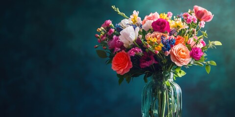 Obraz premium Colorful flower bouquet in a glass vase.