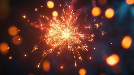 Obraz premium Sparkler firework with blurred lights.