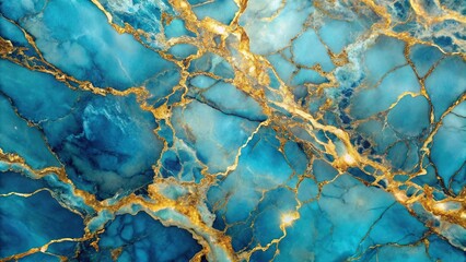 Abstract blue marble background with golden veins