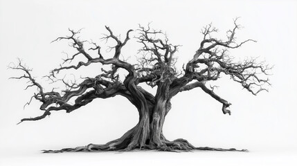 High-Resolution Twisted Dead Tree on White Background