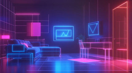 A smart home uses technology to connect and control devices,like lights and appliances,from your phone or computer.The graphic shows a simple way to manage these devices.low poly digital wireframe.