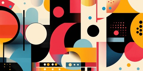 Abstract geometric shapes in bold colors.