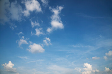 Blue sky beautiful and white cloud on day light with nature fluffy cloud sky background.
