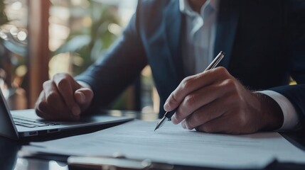 Business Professional Signing Documents at a Desk
