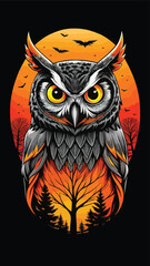 illustration of an owl from the front angle