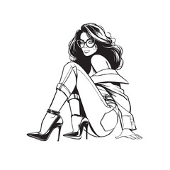 Woman Sitting Outline Drawing