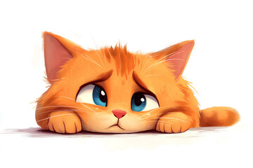 sad cartoon kitten, illustration