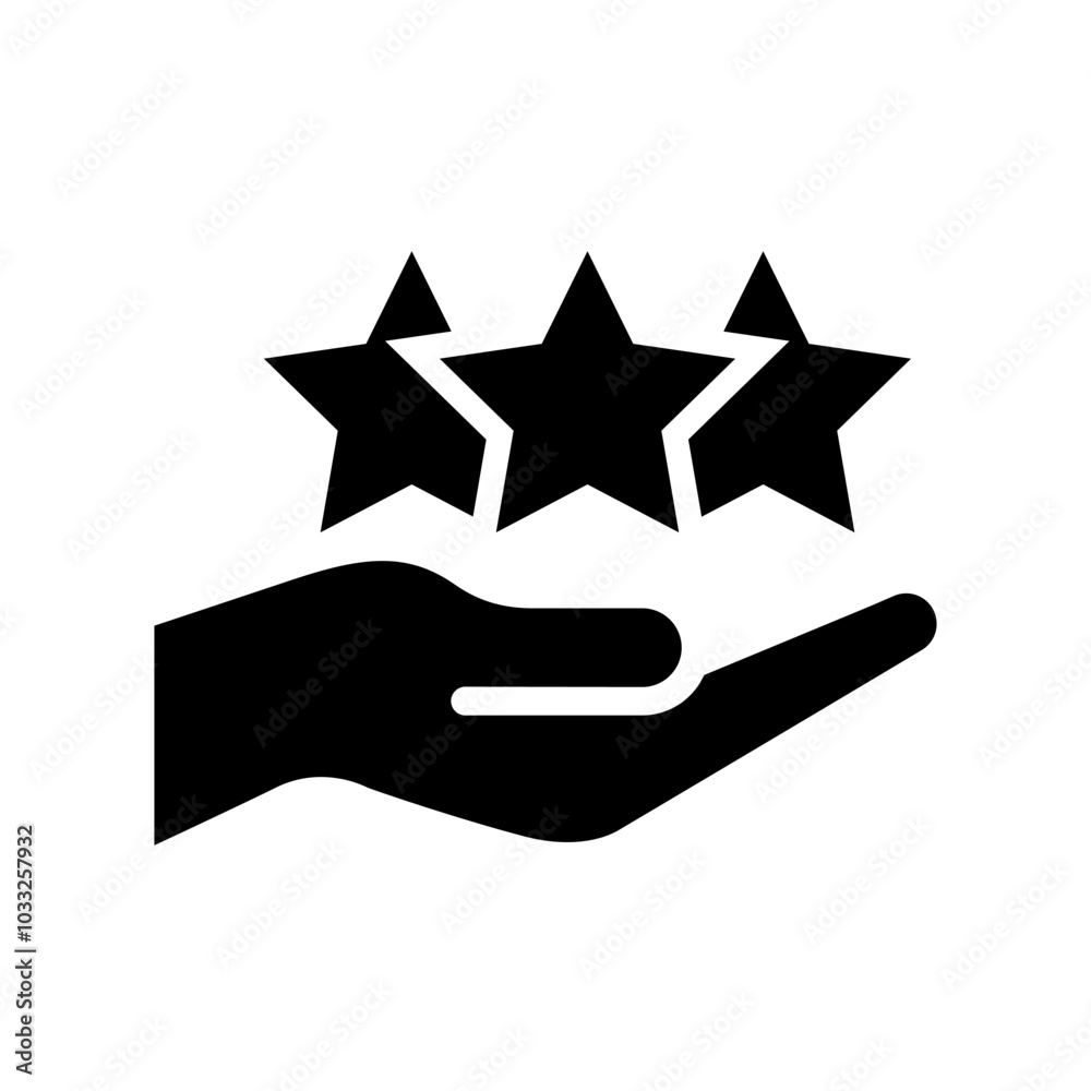 Wall mural set rating stars icon badges with hand. feedback customers. rank, level of satisfaction rating. five