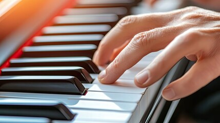 Obraz premium Close-up of a Hand Playing Piano Keys