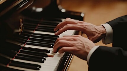 Fototapeta premium Close-up of a Pianist's Hands Playing a Grand Piano